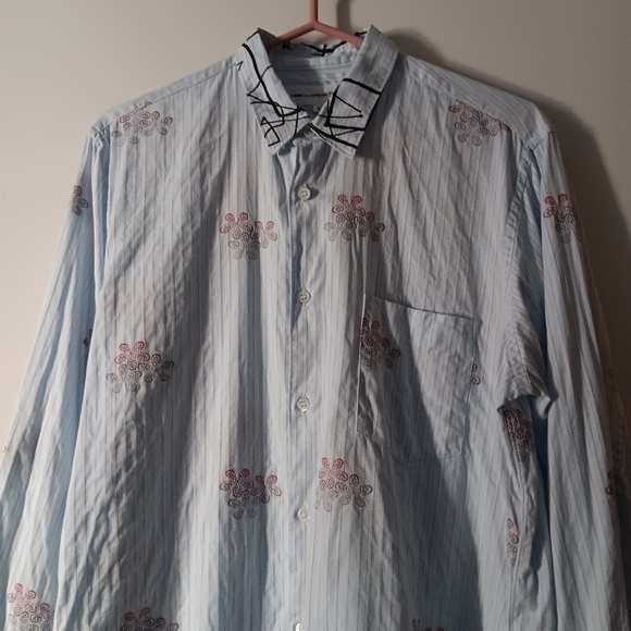 COMME DES GARCONS Blue Cotton Embroidered Shirt M - Picture 2 of 10